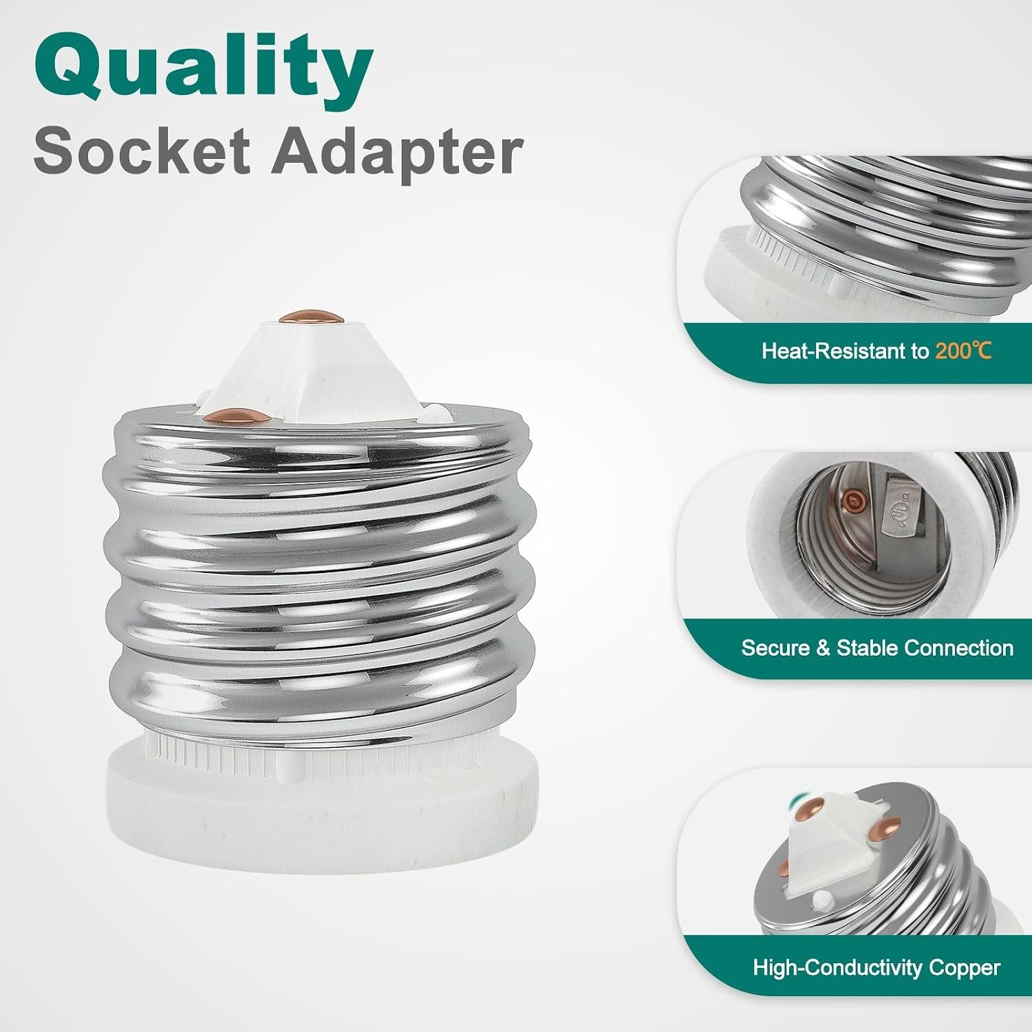 E39 to E26 Socket Converter, Ceramic Mogul E39 to Standard Medium E26 Light B...
