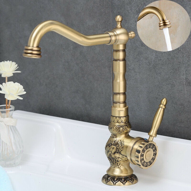 Antique Copper Tall Bathroom Faucet Vanity Basin Sink Swivel Spout RV Mixer Tap