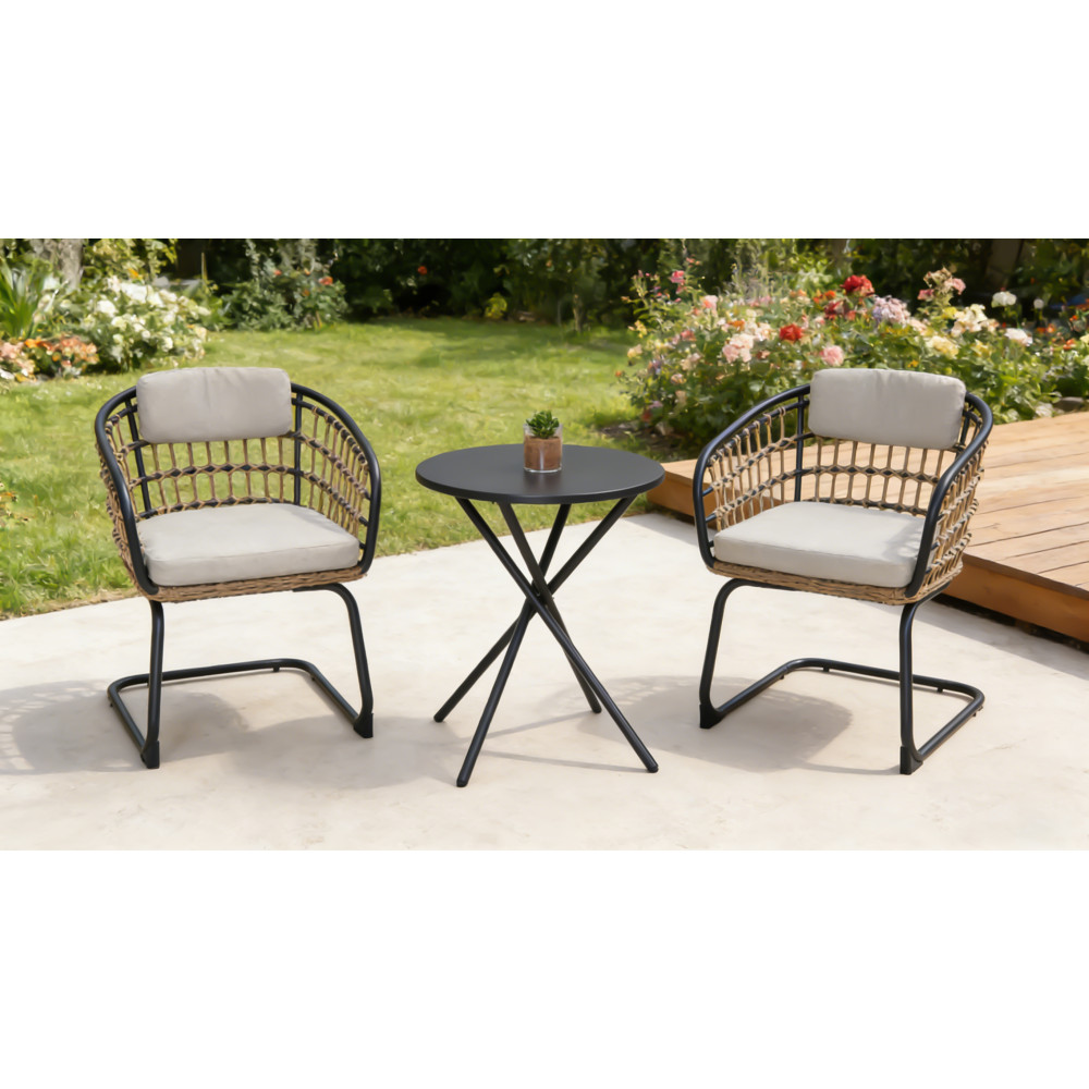 3 Piece Outdoor Wicker Bistro Set Weather Patio Furniture with Cushions