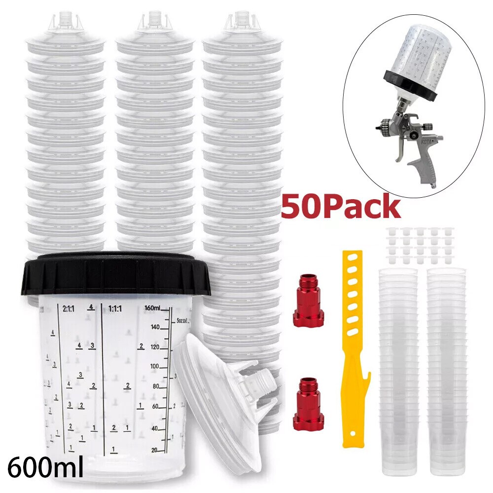 50pack PPS CUPS  (125 Mic) Disposable Paint Spray Gun Cup Liners and Lid System