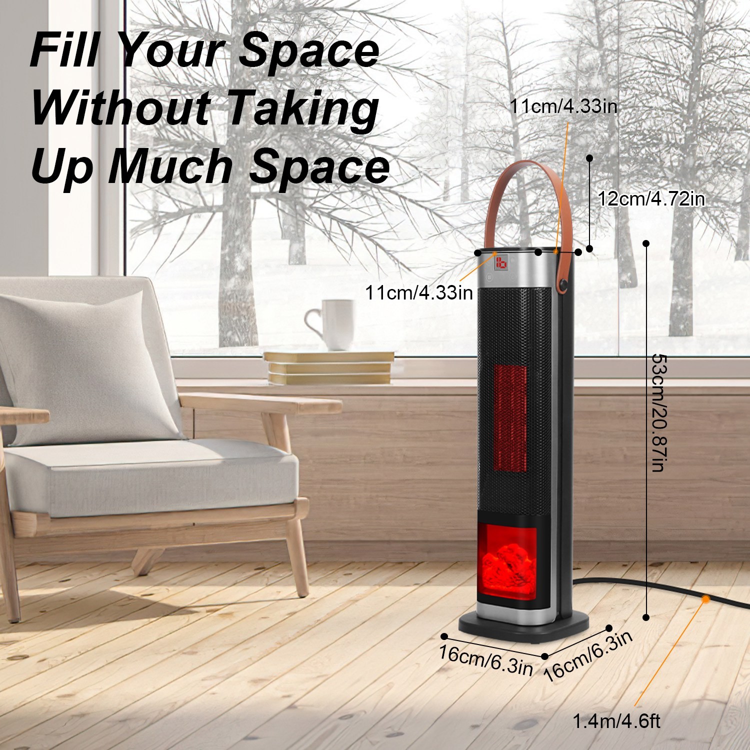 Space Heater 90°Oscillating 1500W Electric Ceramic Tower Heater w/Remote Control