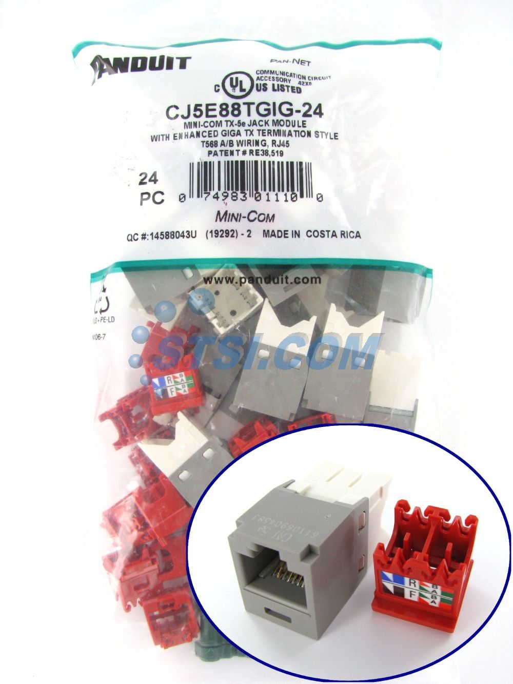 (24-PACK) Panduit CJ5E88TGIG-24 Cat5e Mini-Com Jack Module, Gray ~STSI