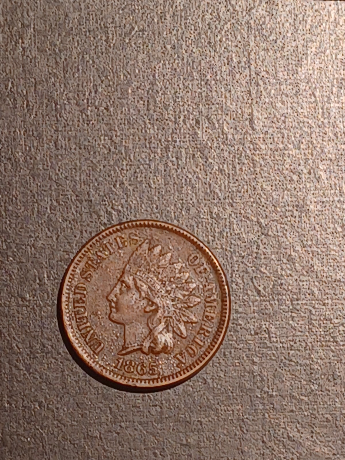 1865 Indian Cent Cud On Reverse Top Rim