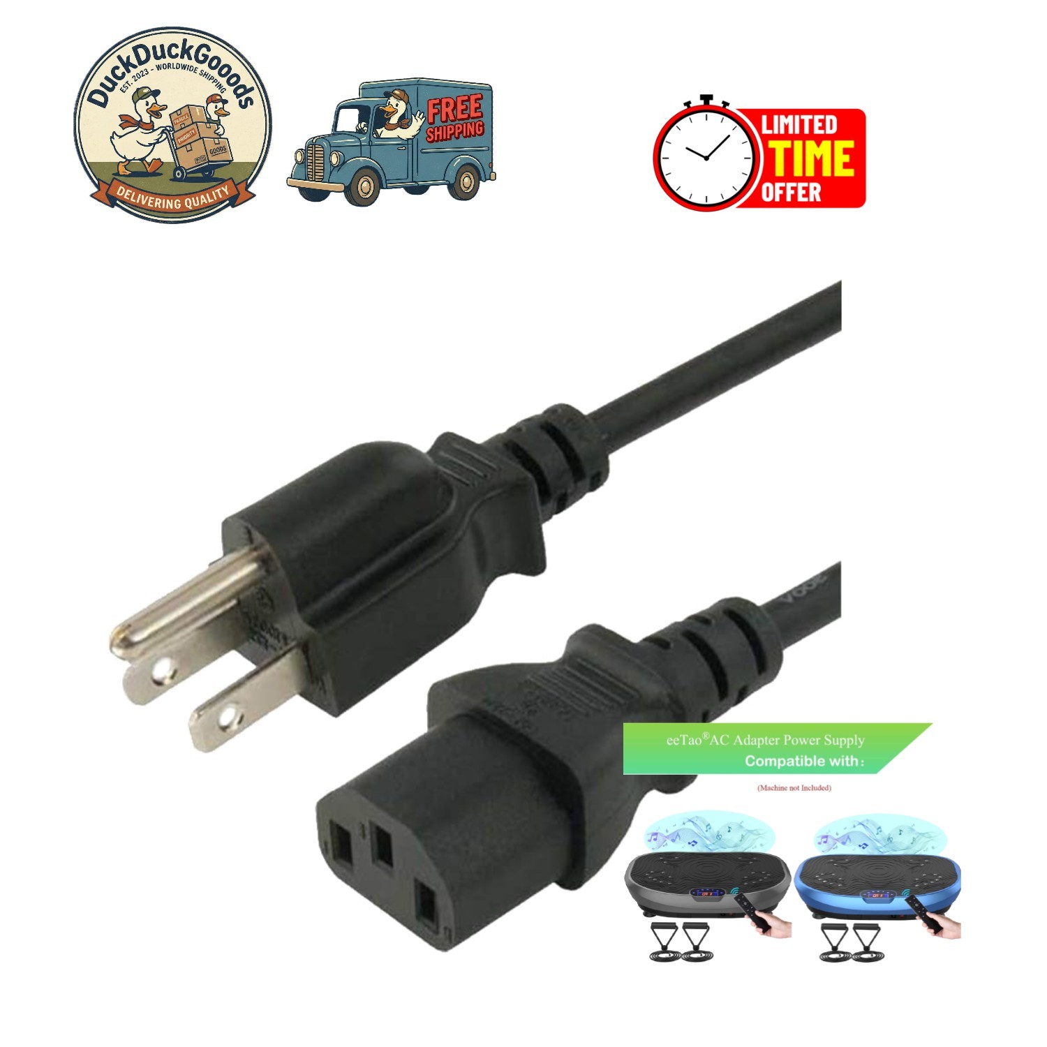 Lightweight 120V AC Power Cable for Vibration Plate Machines - Tested and Safe