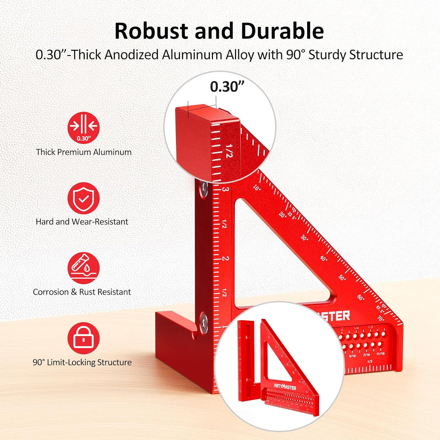 3.8＂Mini 3D Multi-Angle Measuring Square Ruler, WT102A High Precision Hole Sc...
