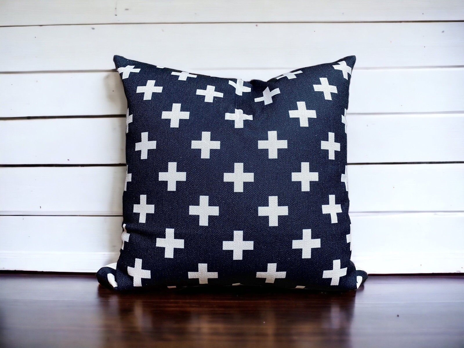 Rustic Swiss Cross Ski Decor 18x18 Cotton Pillow Cover, Maine Cabin Lodge Gifts