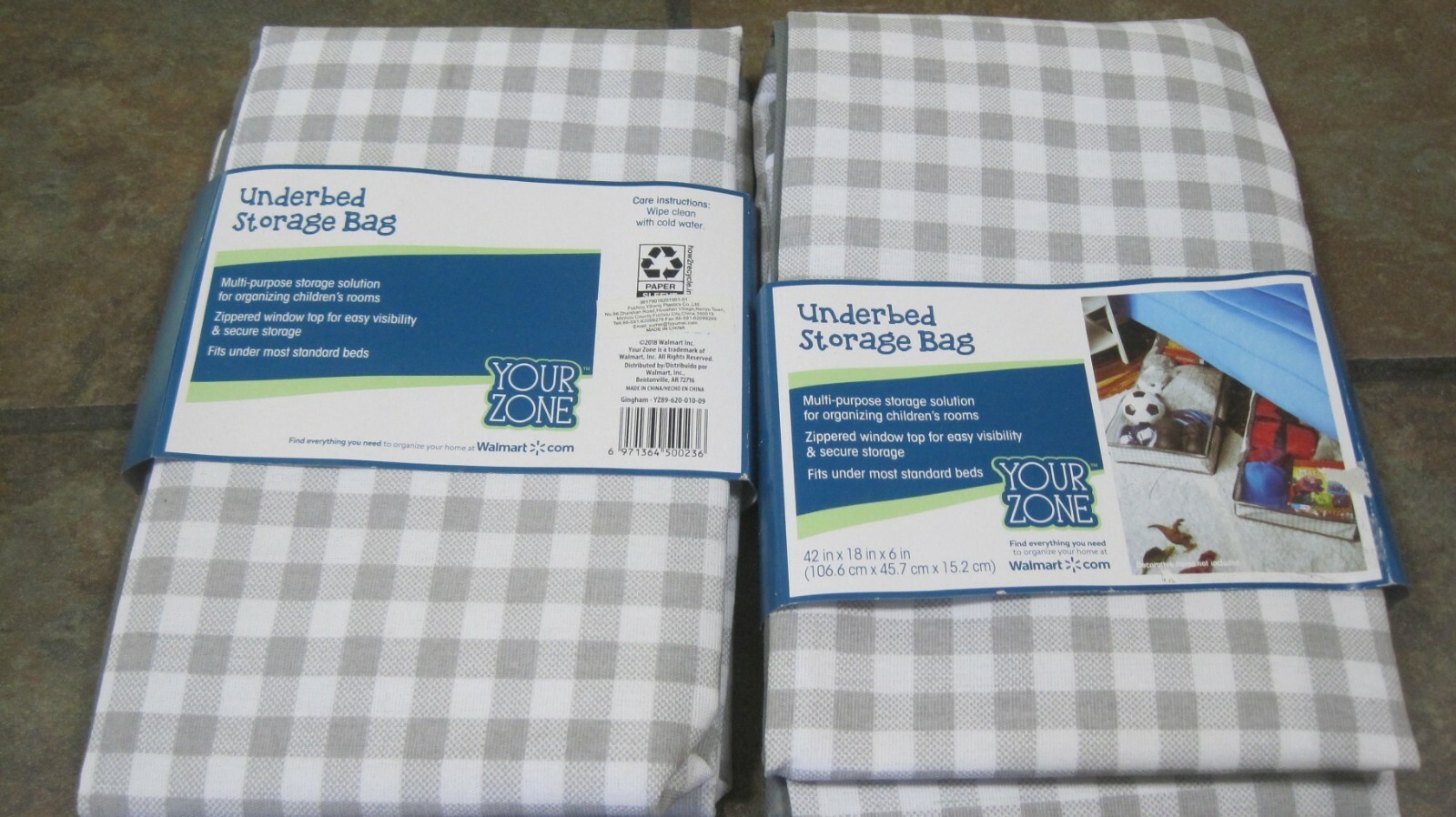UNDERBED STORAGE BAGS ~ FROM YOUR ZONE ~ (2) 42" X 18" X 6" ~ GRAY & WHITE ~ NIP