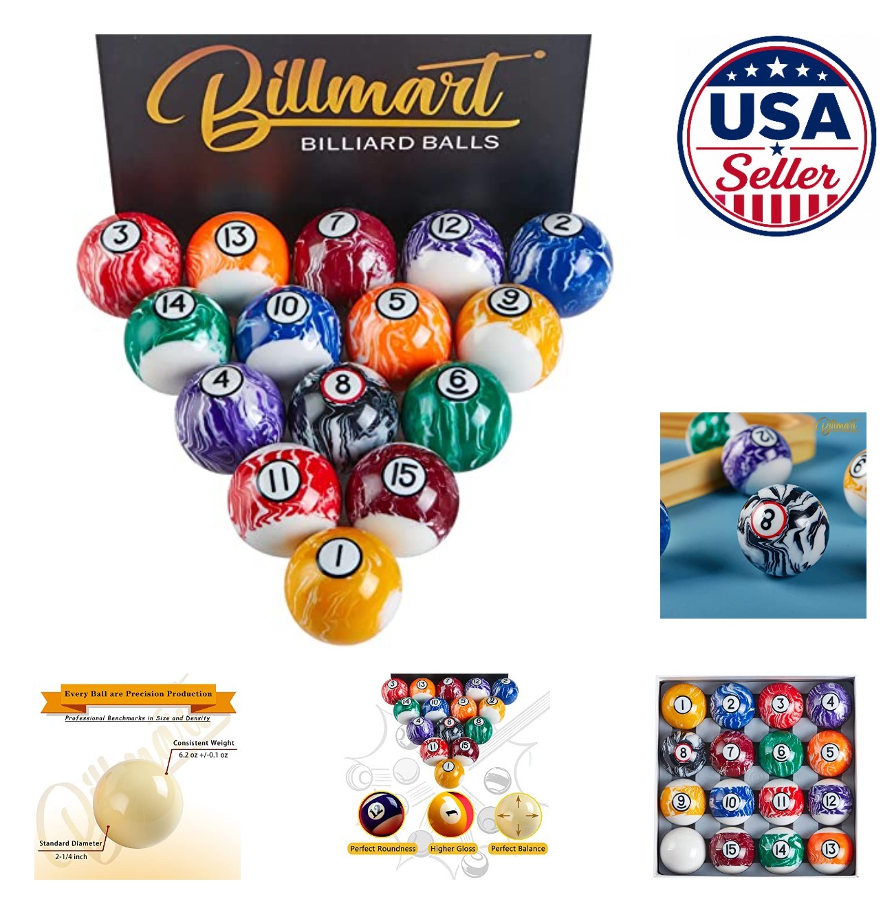 16 Piece Billiard Balls Set Regulation 2.25 Inch Polyresin Pool Table Balls