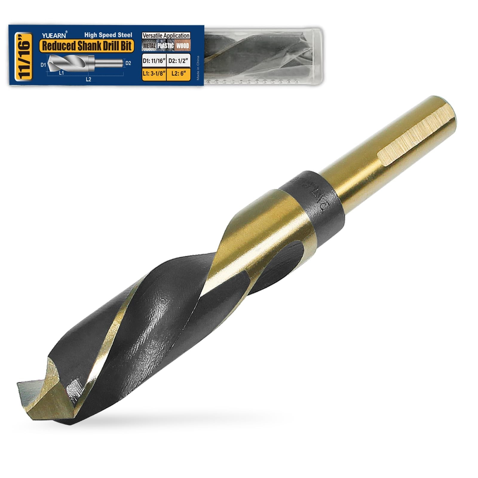 11/16 Inch Drill Bit - Reduced Shank HSS 4241 High Speed Steel for Metal & Steel