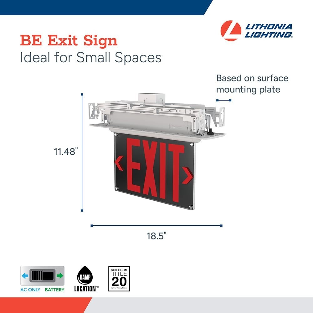 Edge-lit LED Exit Sign with Red Letters Universal Mount Emergency Battery Backup
