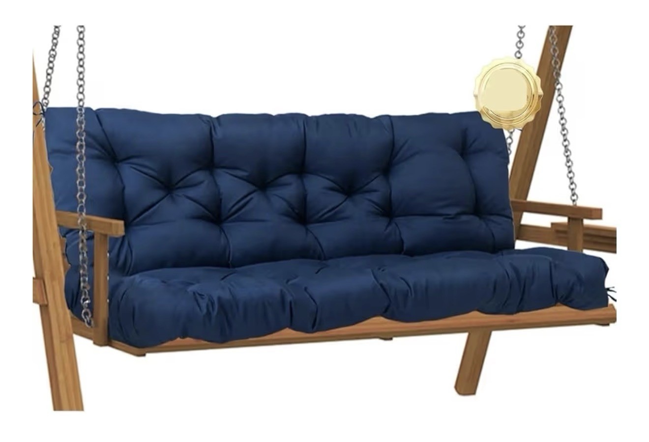 Outdoor Porch Swing Cushion Set, 4” Thick, Backrest, Ties, Dark Blue