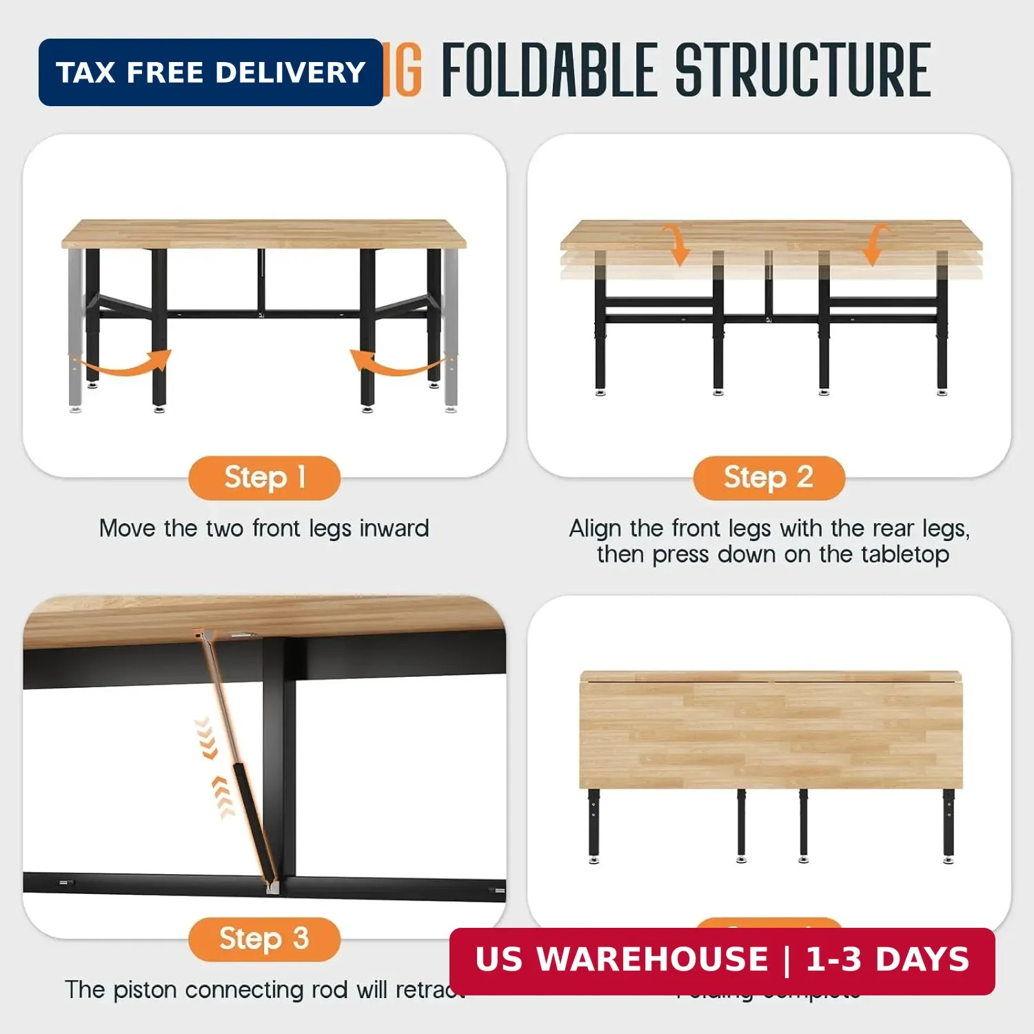 Adjustable-Height Folding Workbench | 34.7-40 In Adjustable Height, Rub