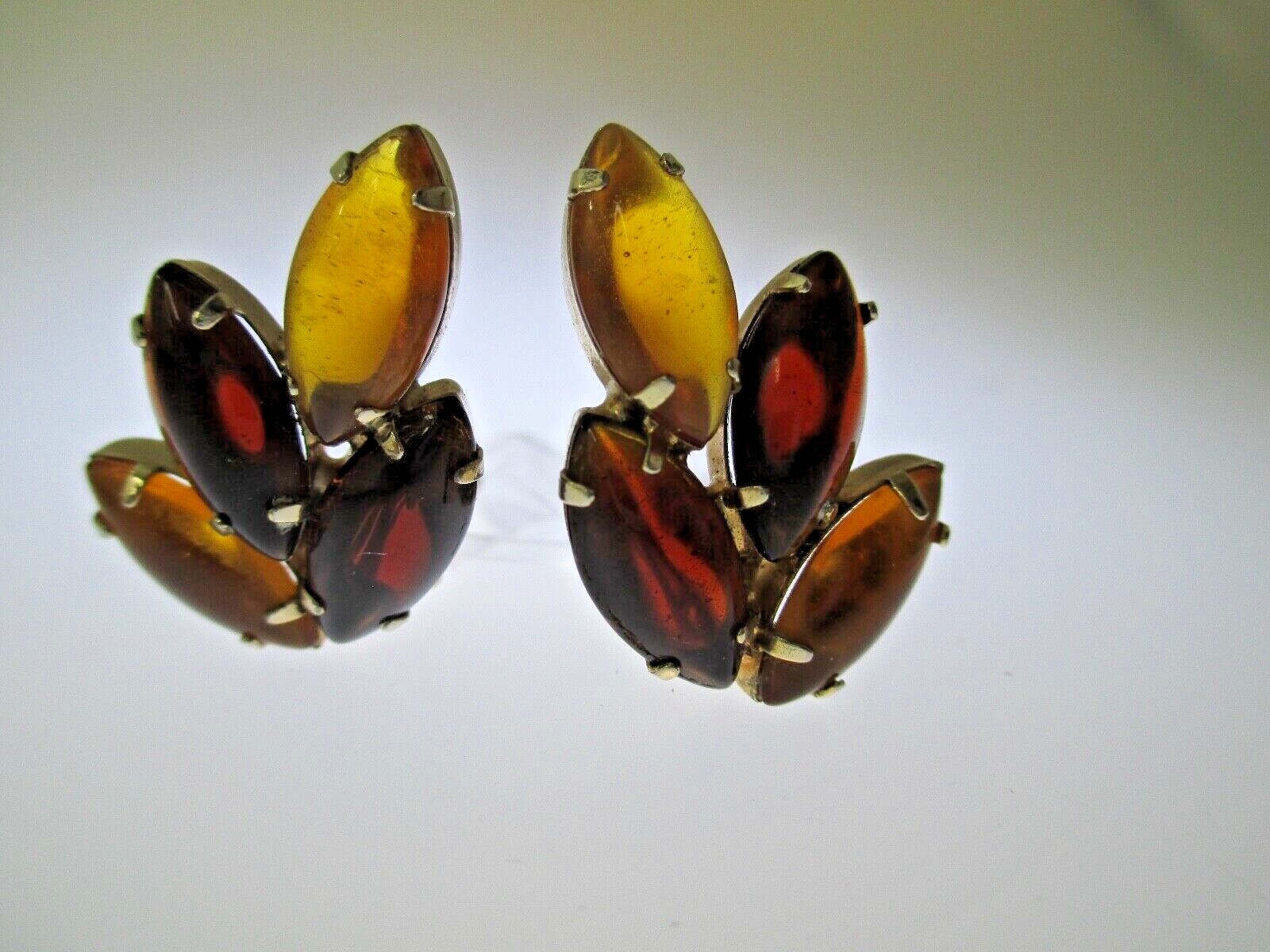 Vintage Rhinestone earrings Amber tones clips unsigned