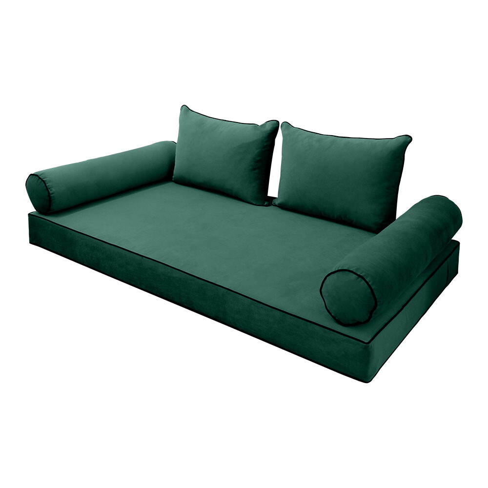 SLIPCOVER ONLY V4 Velvet Daybed Mattress Pillow Contrast Pipe Trim Twin AD317