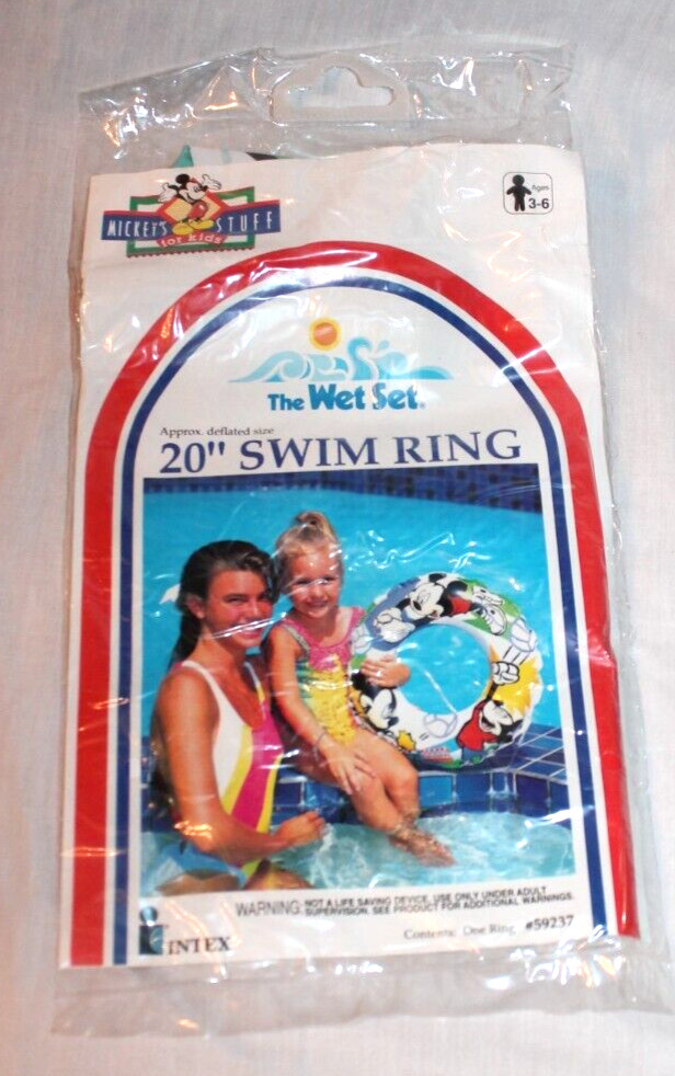 NEW IN PACKAGE VINTAGE 1993  MICKEY MOUSE WET 20" SWIM RING   Intex