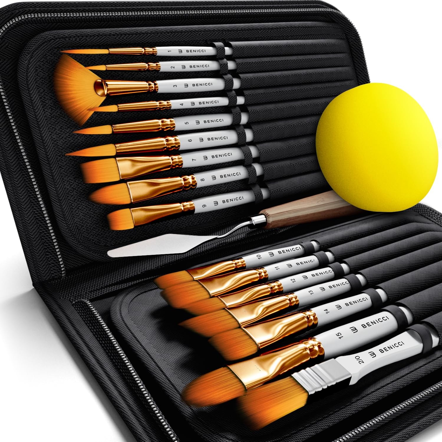 Artist Paint Brush Set of 18 - Includes Spatula Palette Knife, Sponge & Organ...
