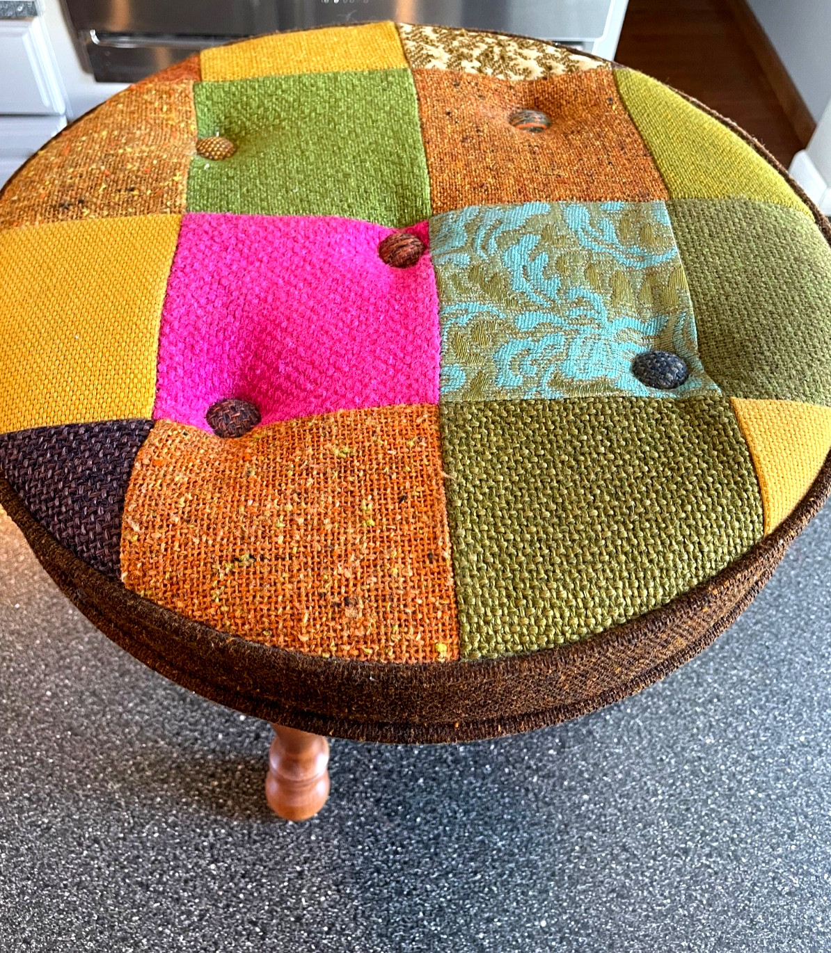 Vintage MCM Tapestry wool foot stool