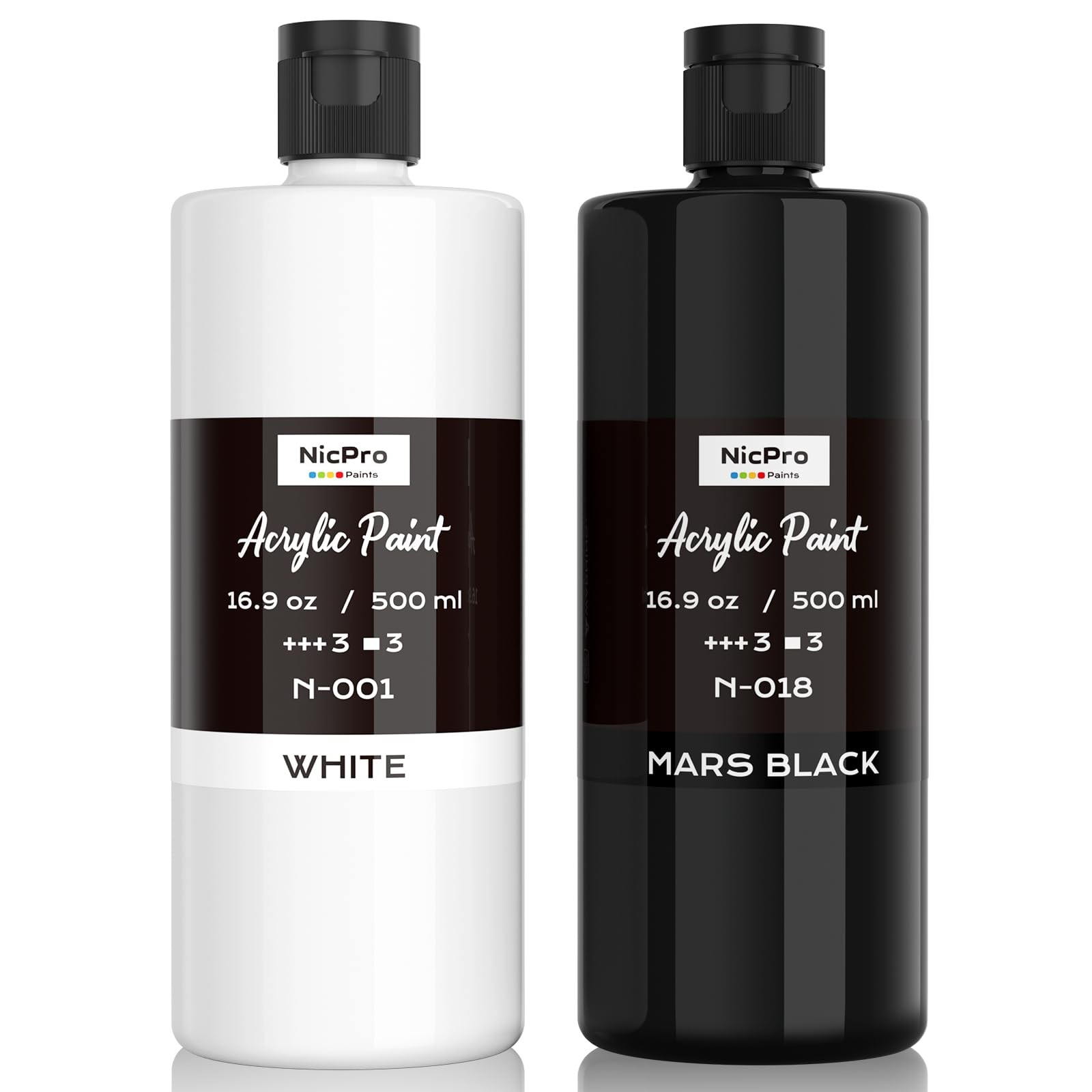 Nicpro White & Black Large Acrylic 16.9 Fl Oz (Pack of 2), &
