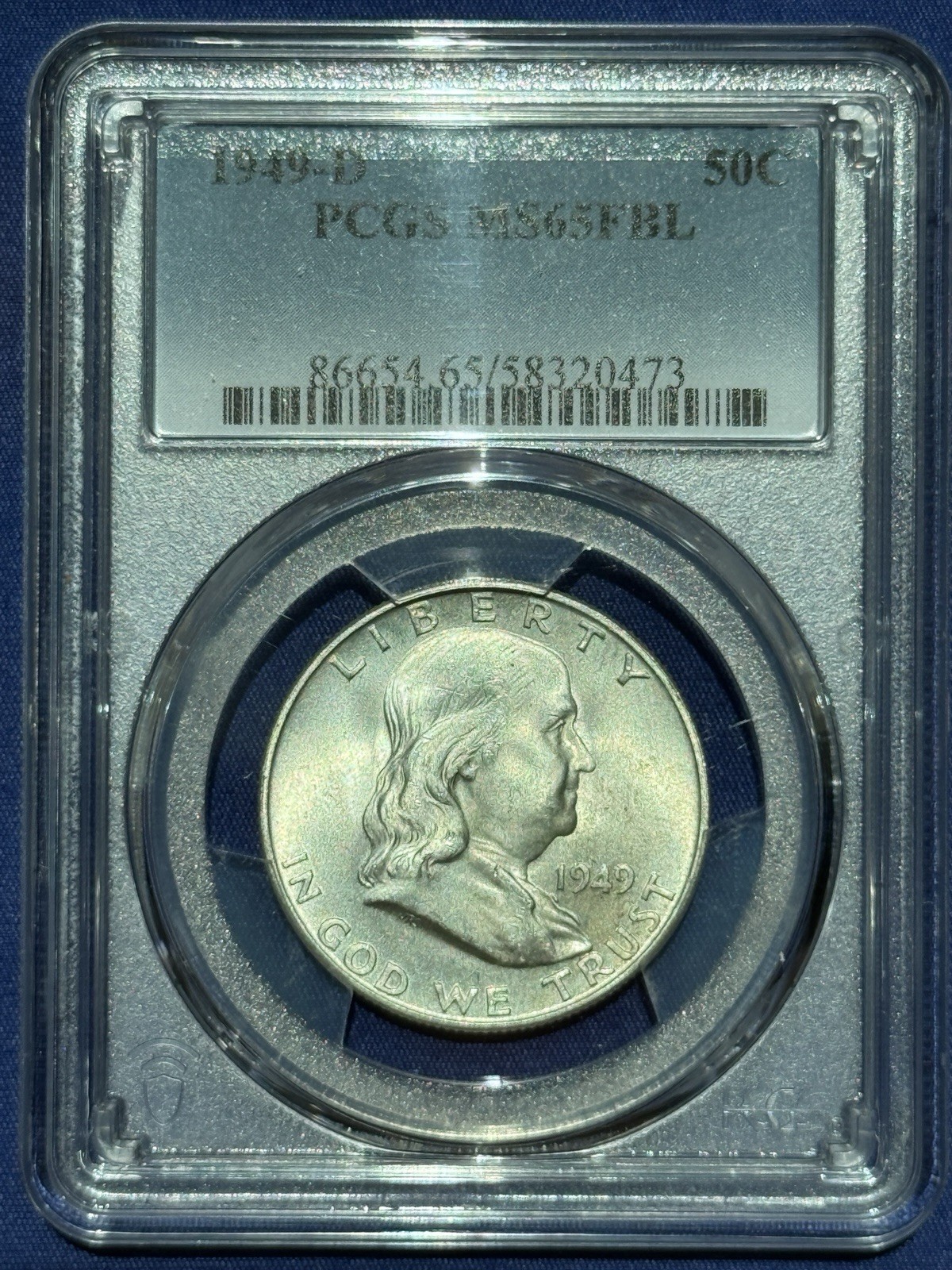 1949 D Benjamin Franklin Half Dollar PCGS MS65 FBL Full Bell Lines