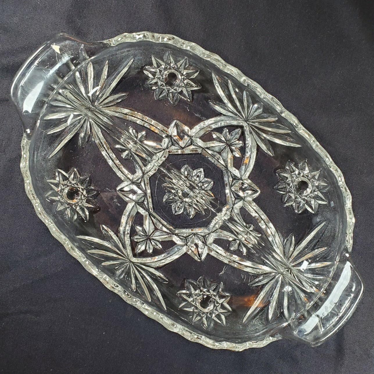 Vintage Anchor Hocking Star of David Glass Divided Relish Dish Oval  9.75" x 6"