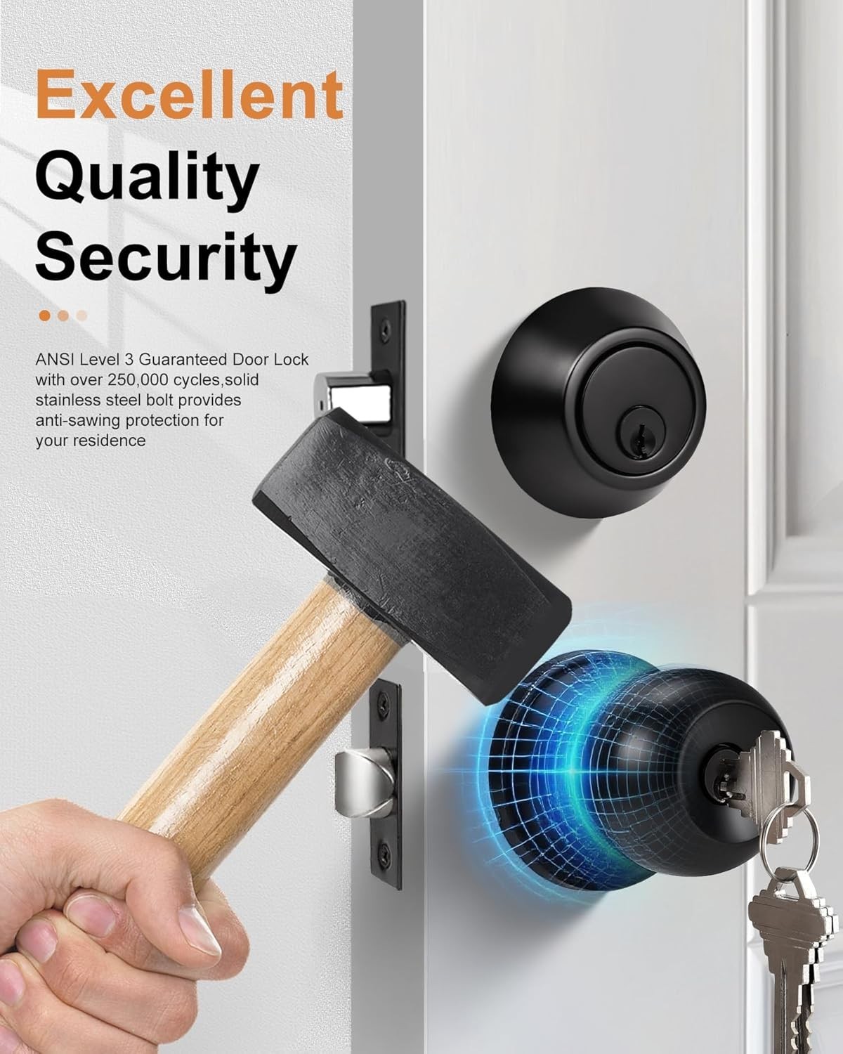 Contemporary Black Keyed Alike Door Knobs and Single Cylinder Deadbolt – 2 Pack