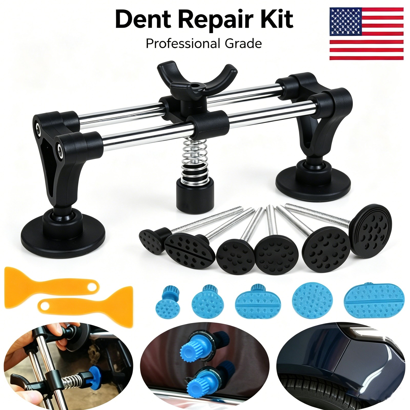 Double Pole Dent Puller Kit - Paintless Hail & Ding Remover for Auto Repair