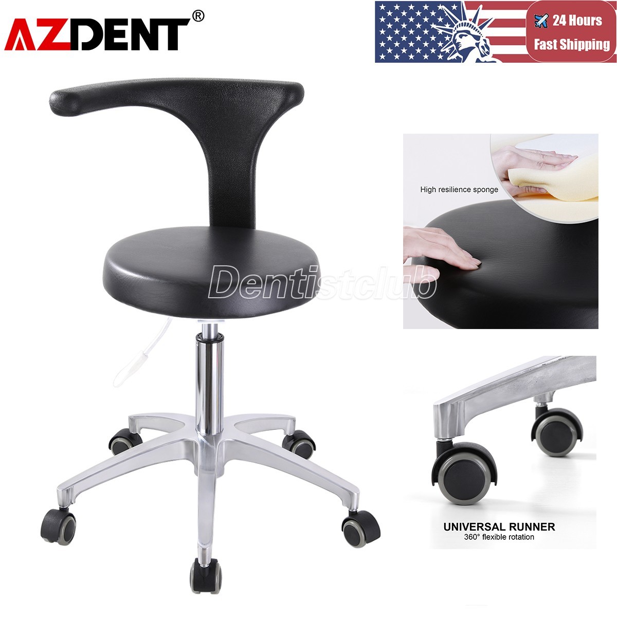 Dental Mobile Doctor's Stool Dentist Chair PU Hard Leather Adjustable Height