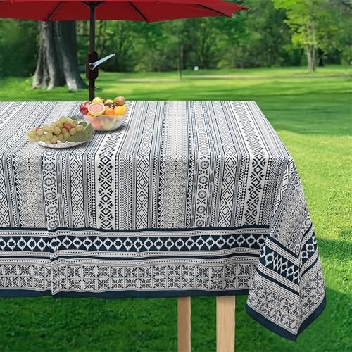 Outdoor Tablecloth with Umbrella Hole and Zipper, 84" x 60" (Rectangular) Boho