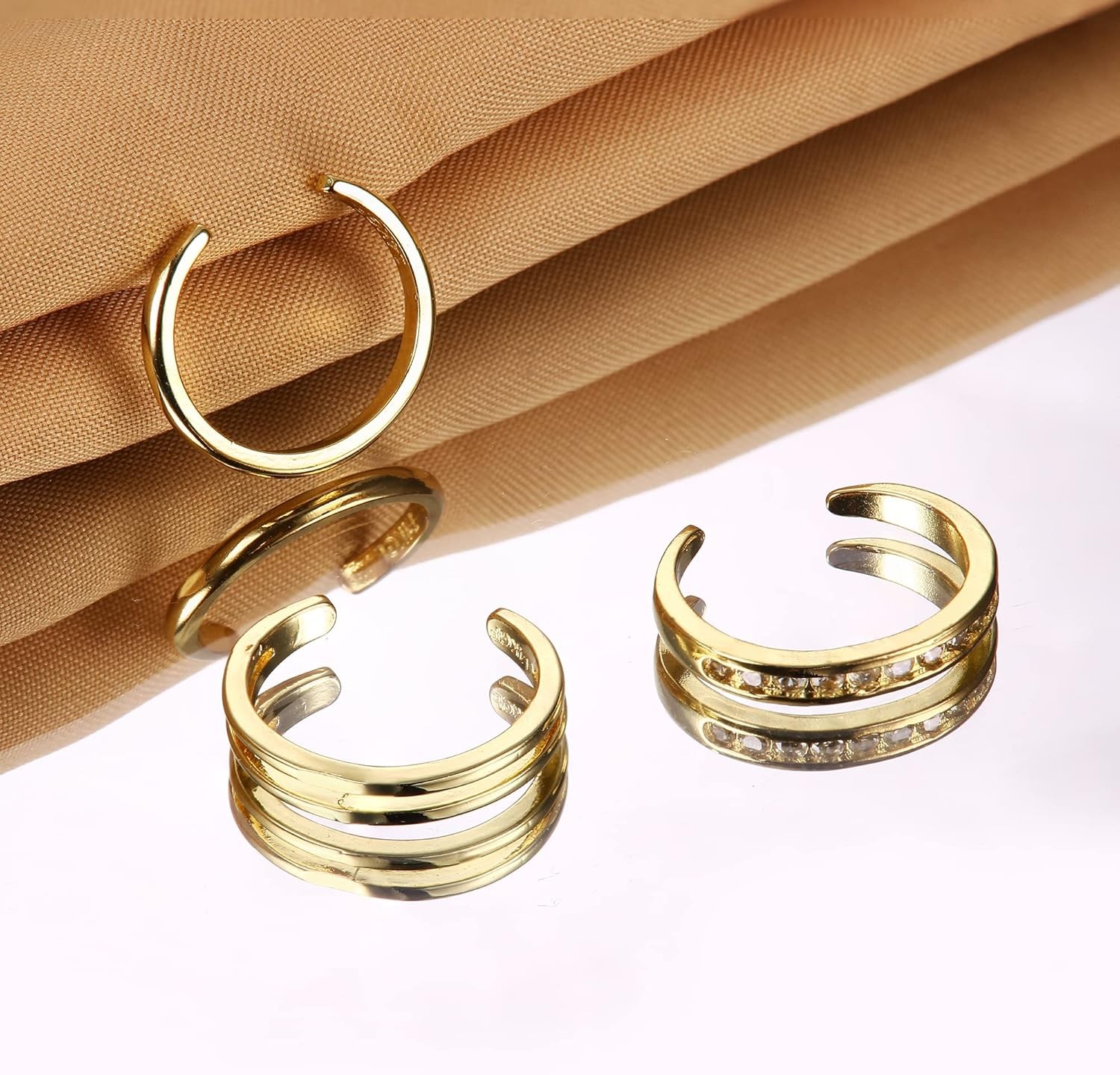 HAIAISO 14K Gold Filled Toe Rings Adjustable Open Cubic
