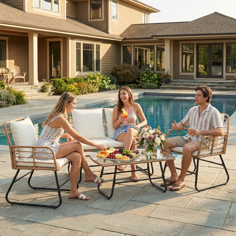 4 Piece Patio Furniture Set, Outdoor Patio Seating Set for Apartment Balcony