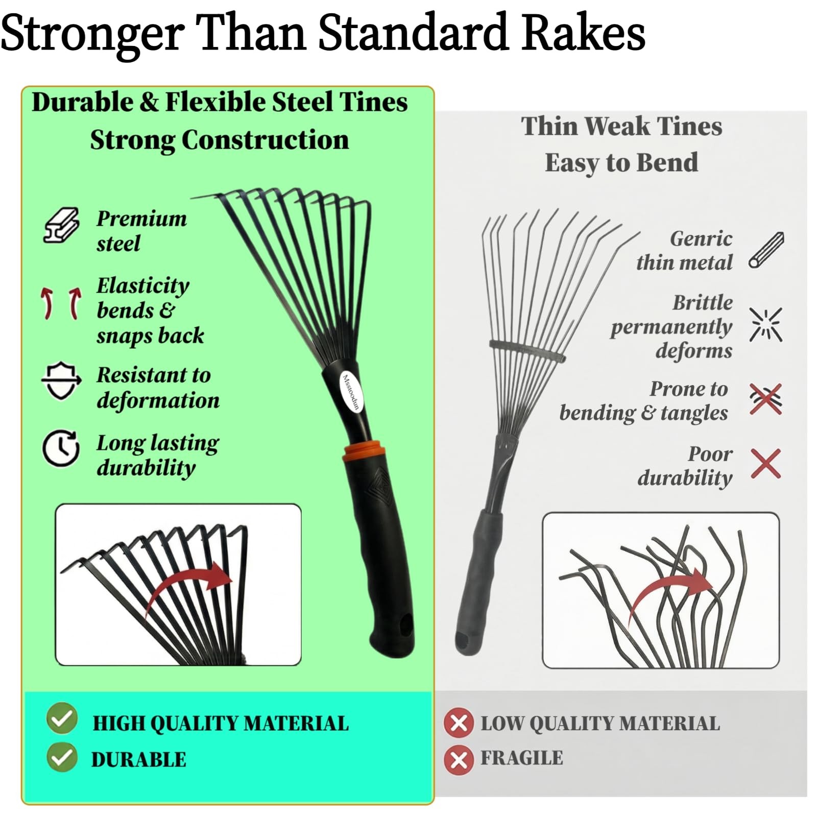 2 Pack Small Hand Rake for Gardening, Mini Leaf & Shrub Rake with Durable Ste...