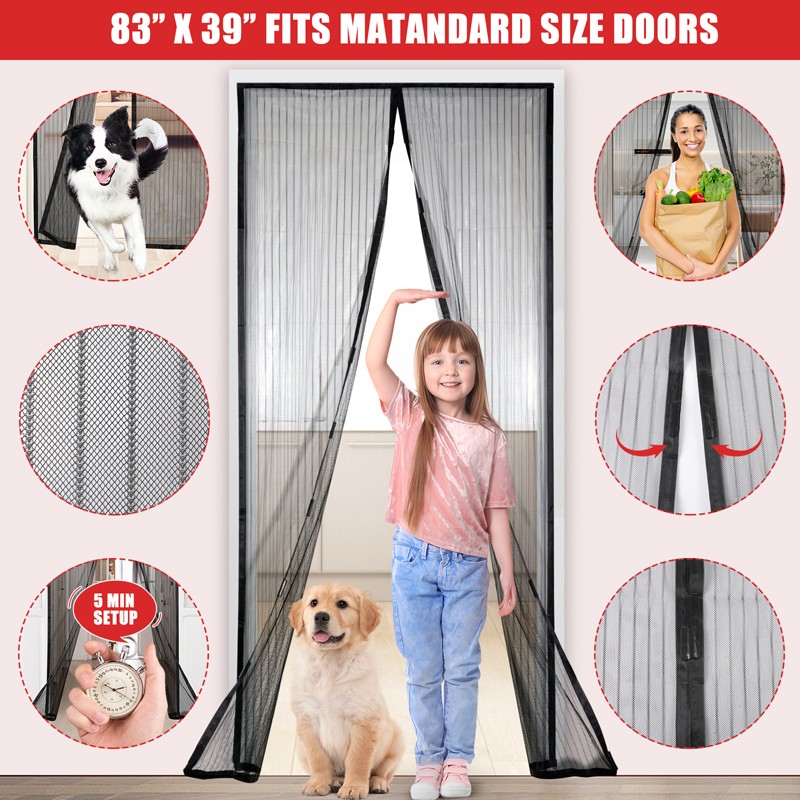 Puerta Magnetica Con Mosquitero 38x82" Cortina De Malla Magnética Para Mosquitos