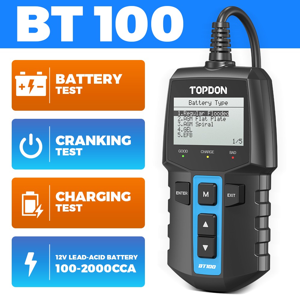 🔥2026 TOPDON BT100 Car Battery Tester 12V Load Tester Charging System Analyzer