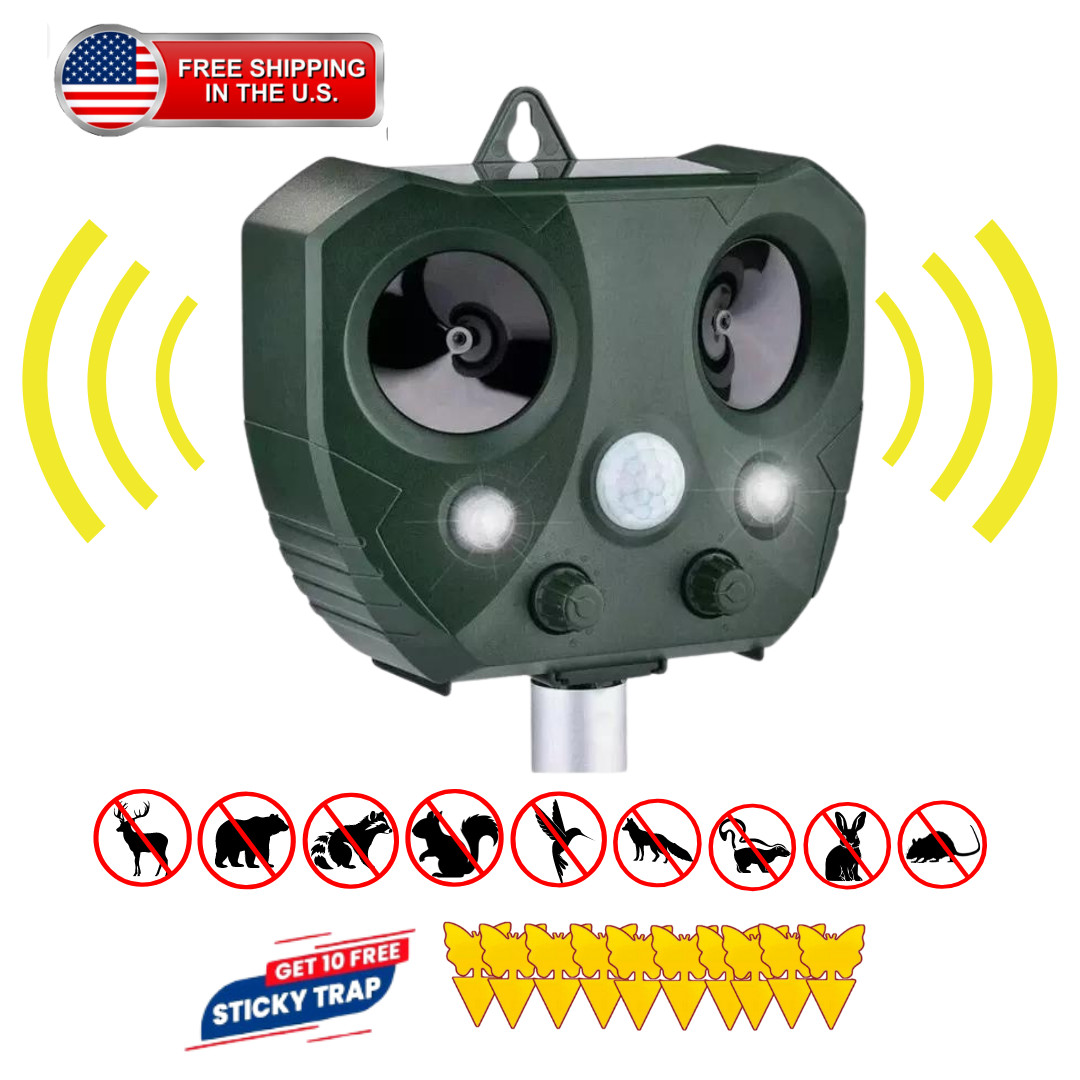 Upgraded Solar Ultrasonic Animal Repellent Dog Cat Skunk Deer Raccoon For Garden