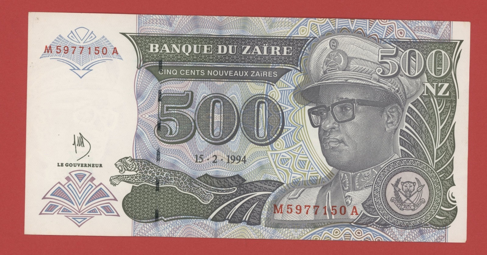 ZAIRE   500  NOUVEAUX  ZAIRES  1994  PICK # 63  XF-AU.
