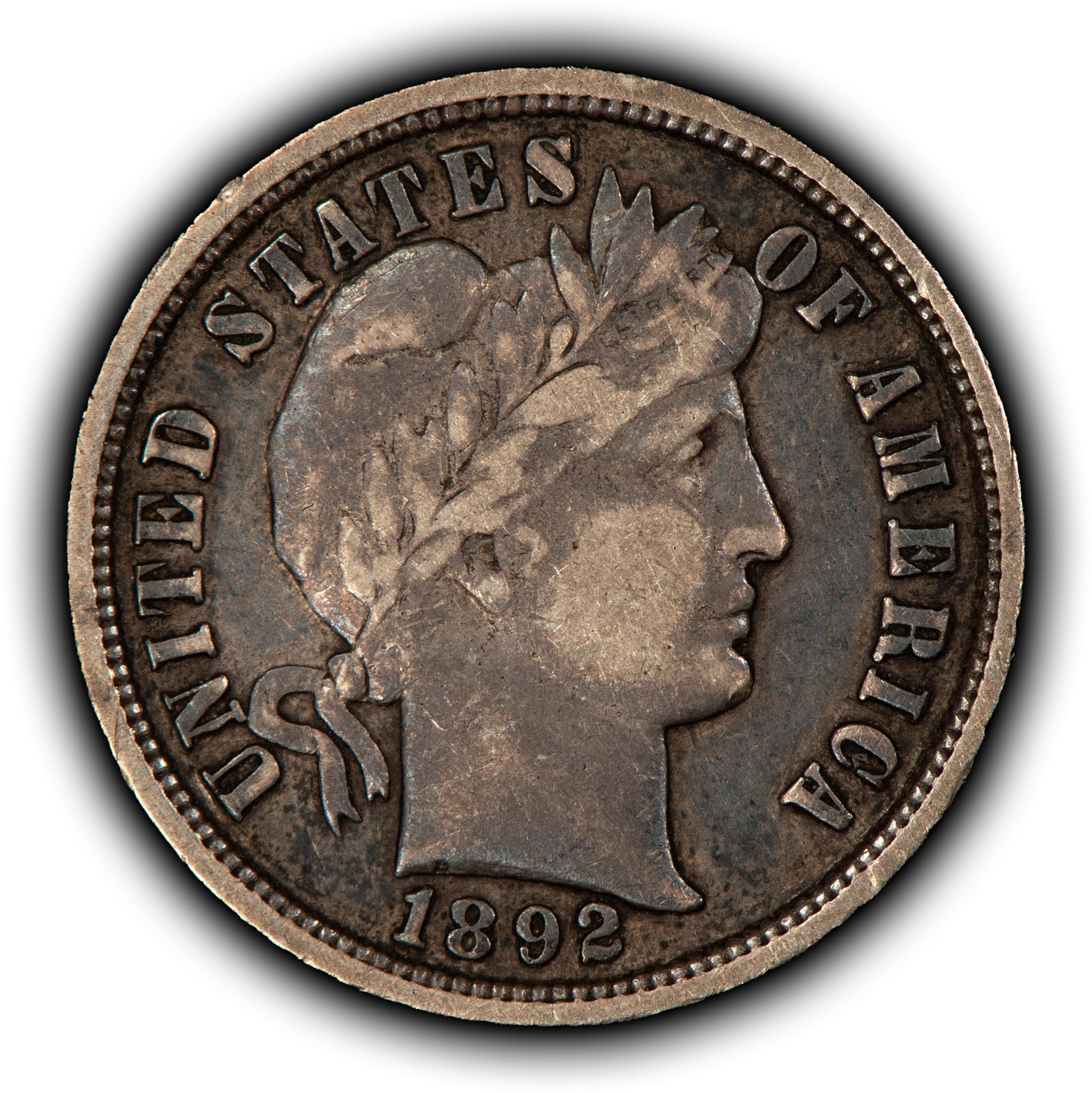 1892 10c Silver Barber Dime - Original Patina - SKU-Y6637
