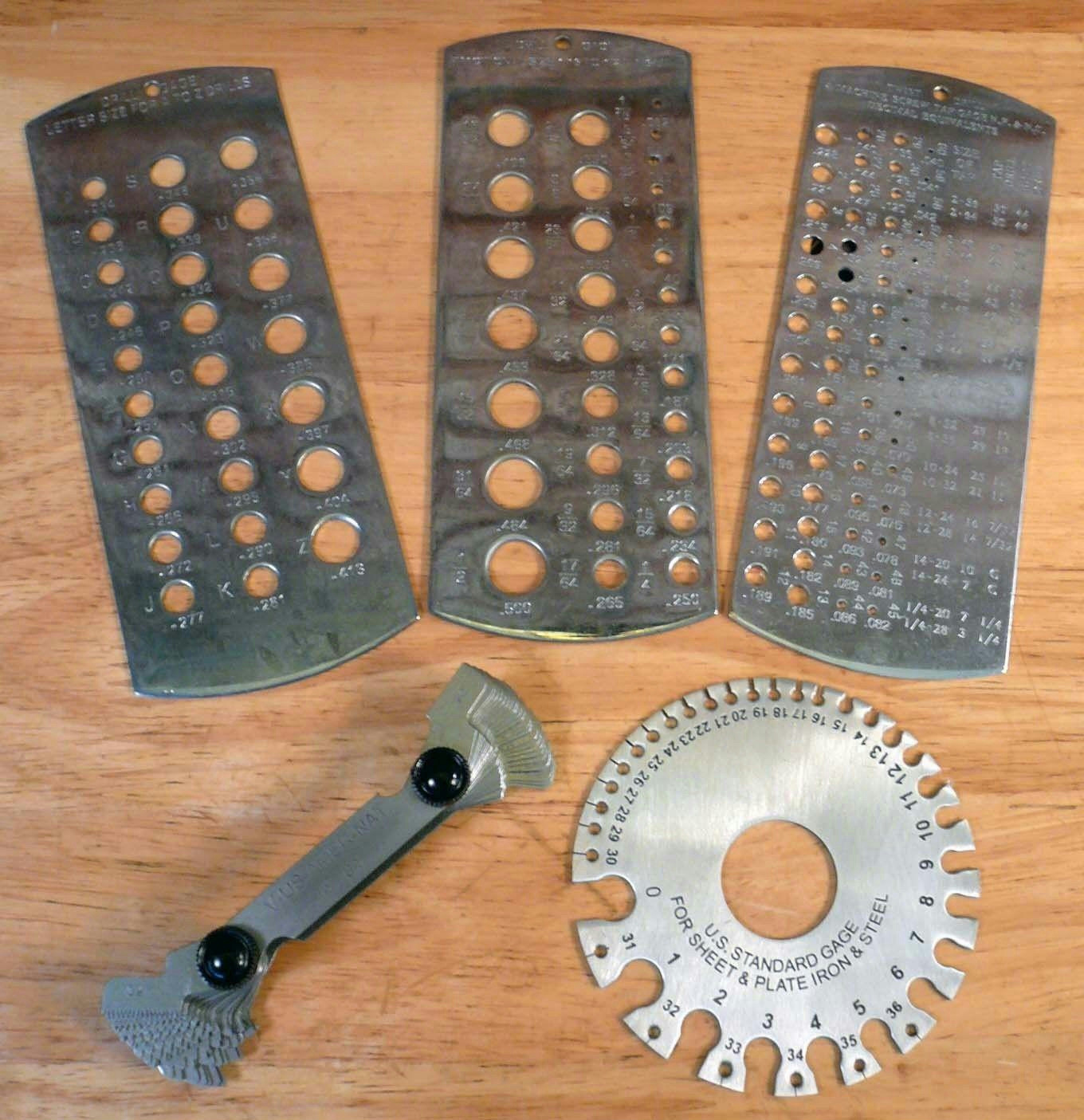 5 Pc Gauge Set For Drill Sizes, Screw Pitch, & US Std Sheet Metal Thickness New