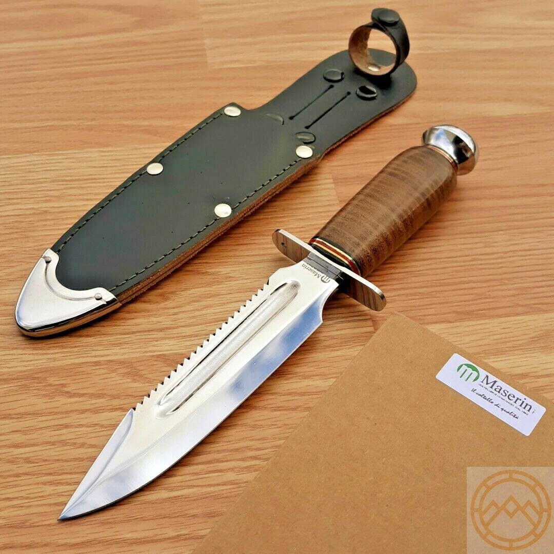 Maserin Aeronautic Fixed Knife 6" Stainless Steel Blade Leather/Stainless Handle