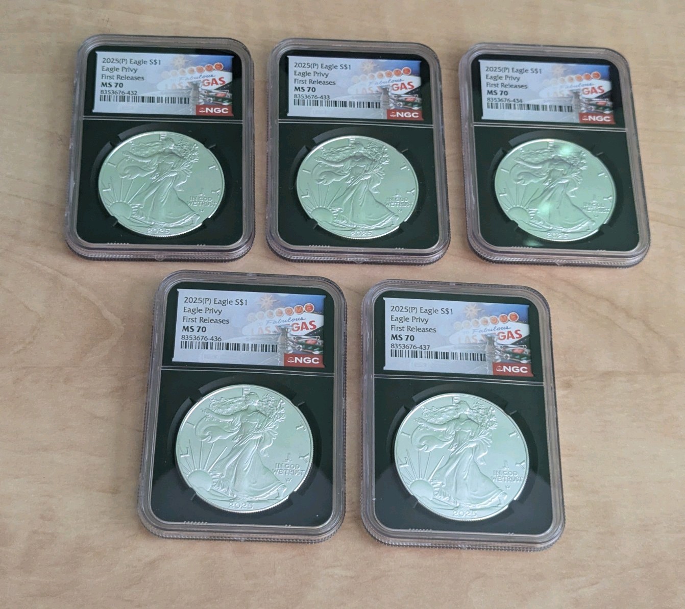 2025(P) Silver Eagle Privy MS70 NGC Fabulous Las Vegas First Releases 5-Coin Set