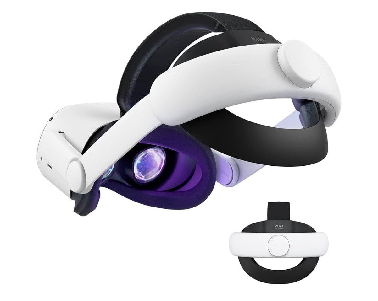 KIWI design VR Head Strap for Quest 2 Headset, White/Black (Q2-1)
