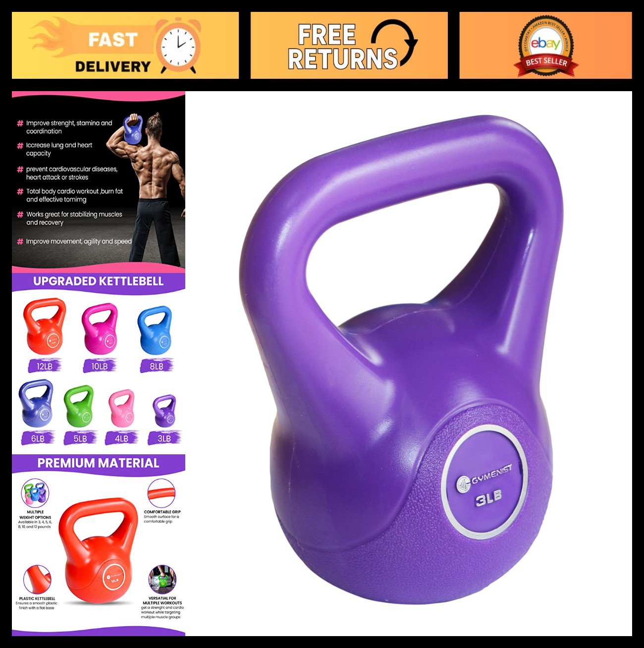 Adjustable Kettlebell for Home Gym - Fitness Workout Equipment, Choose Weight Si