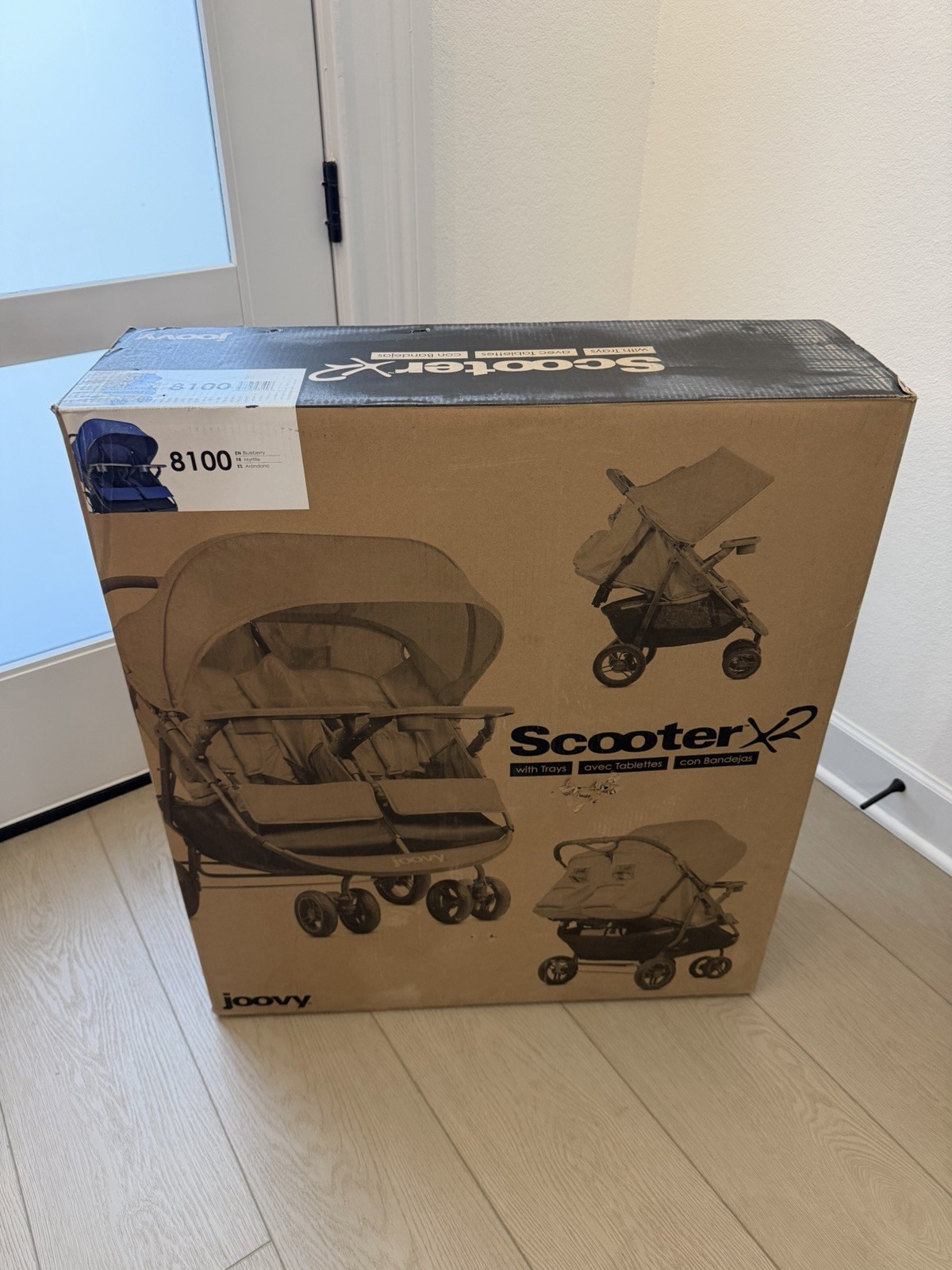 Joovy ScooterX2 Double Stroller Blue w/ Trays Cup Holder, Rubber Tires MPN 8100