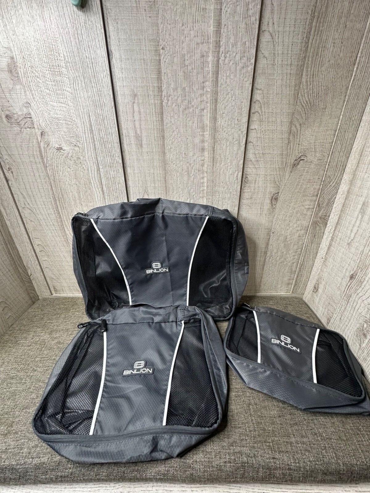 Binlon Luggage Packing Cube Set With Mesh Panel Grey 3 Pc