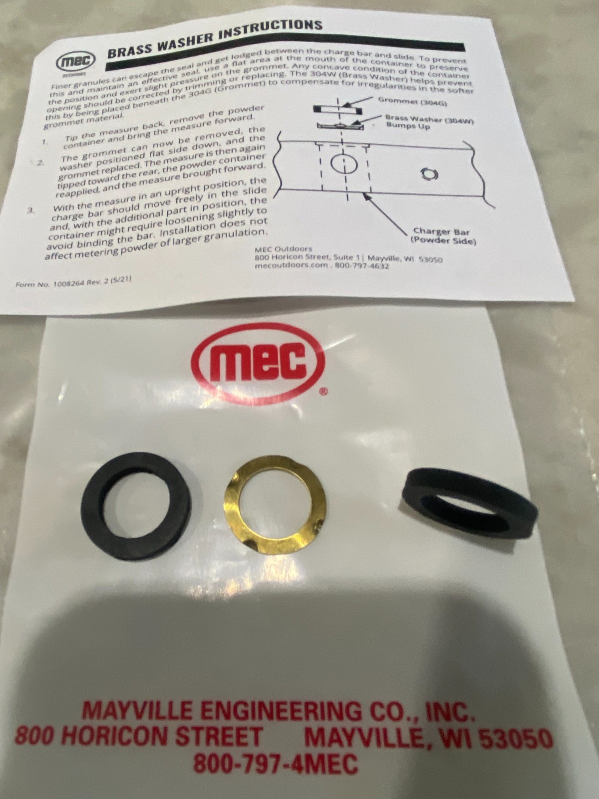 MEC Rubber Grommets (2) 304G & one Brass Washer 304W (new)