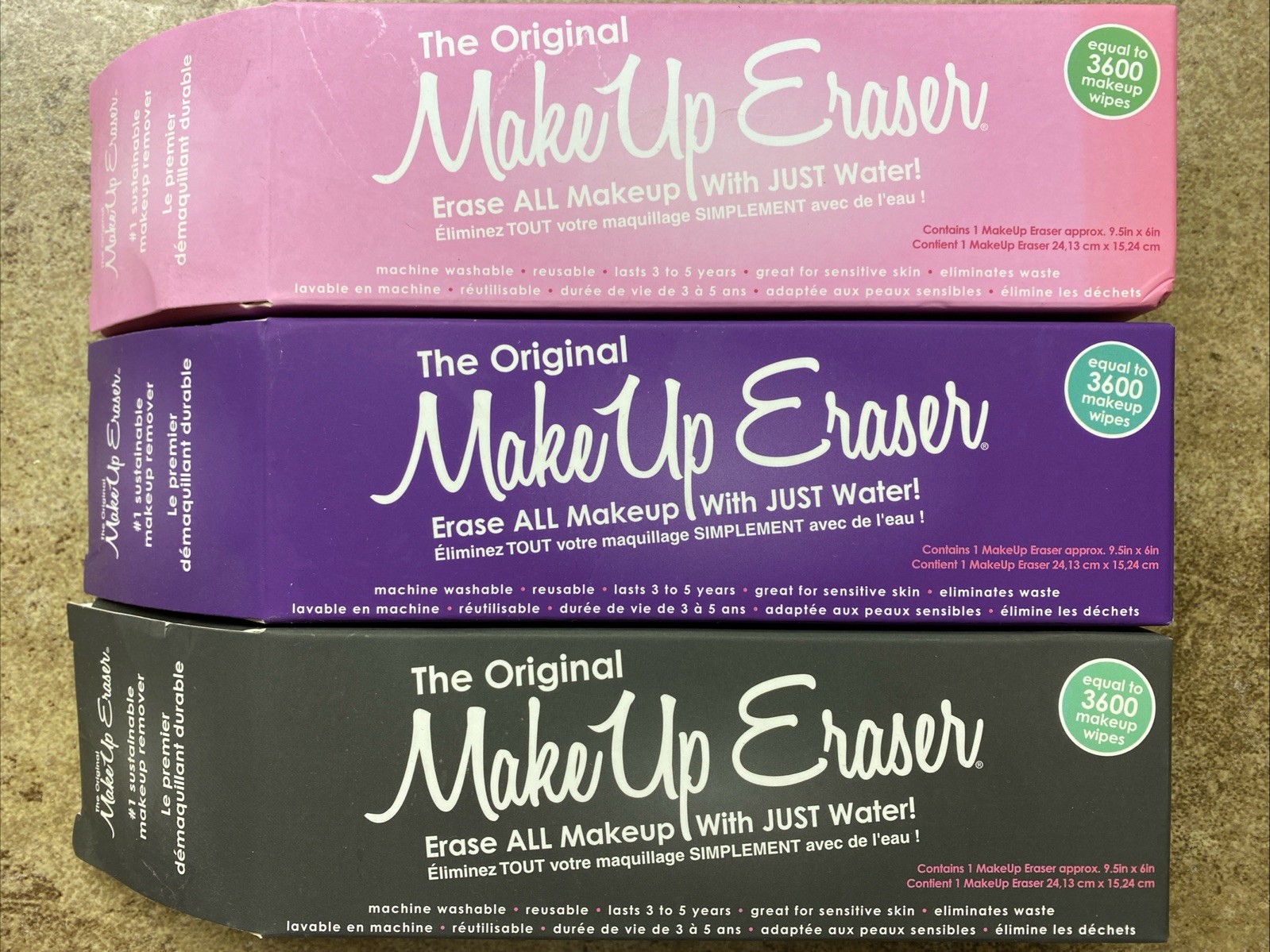 3 PACK Original Make Up Eraser - Pink, Purple, Black
