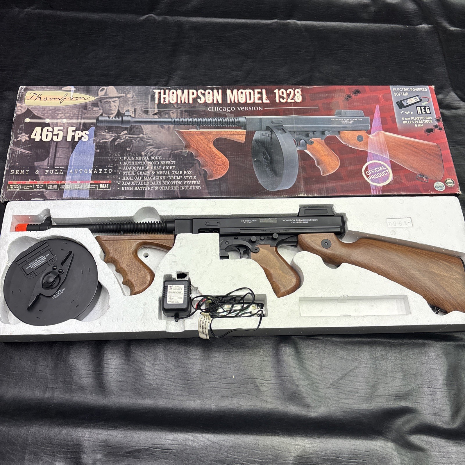 Thompson Model 1928 Electric Airsoft Gun w/ Box and Accessories