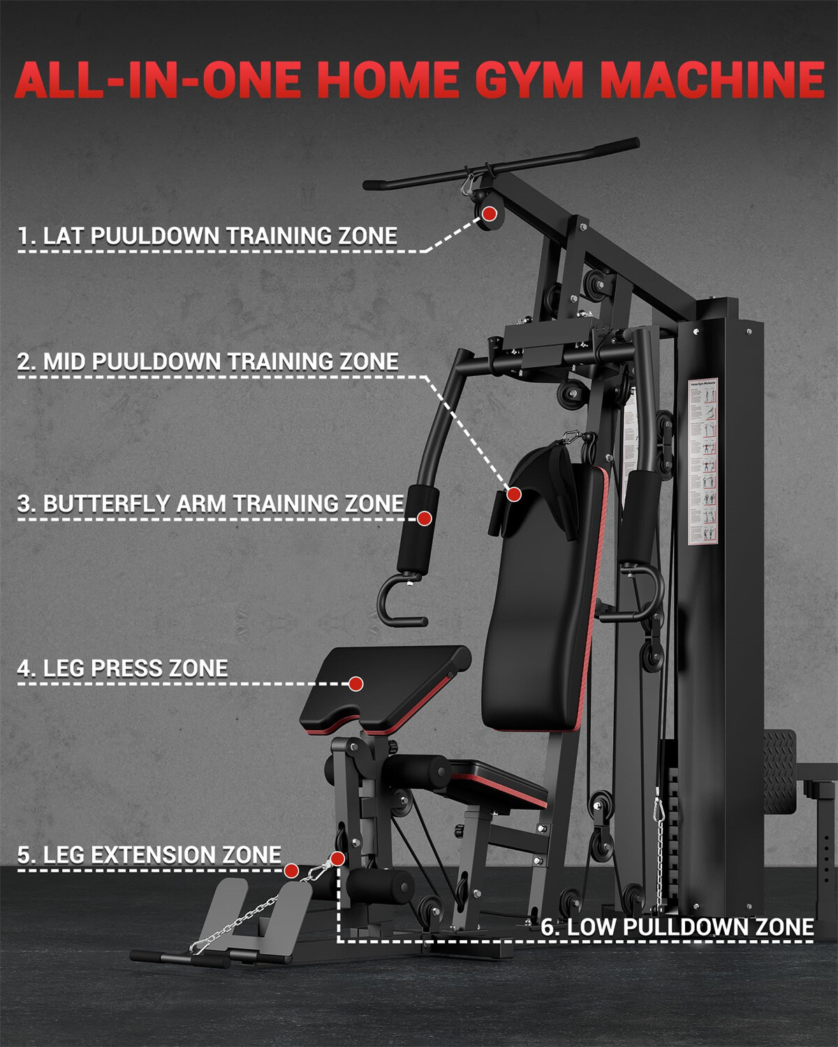 🔴150 Lbs Home Gym Machine Multifunctional Workout Equipment with Weight Stack