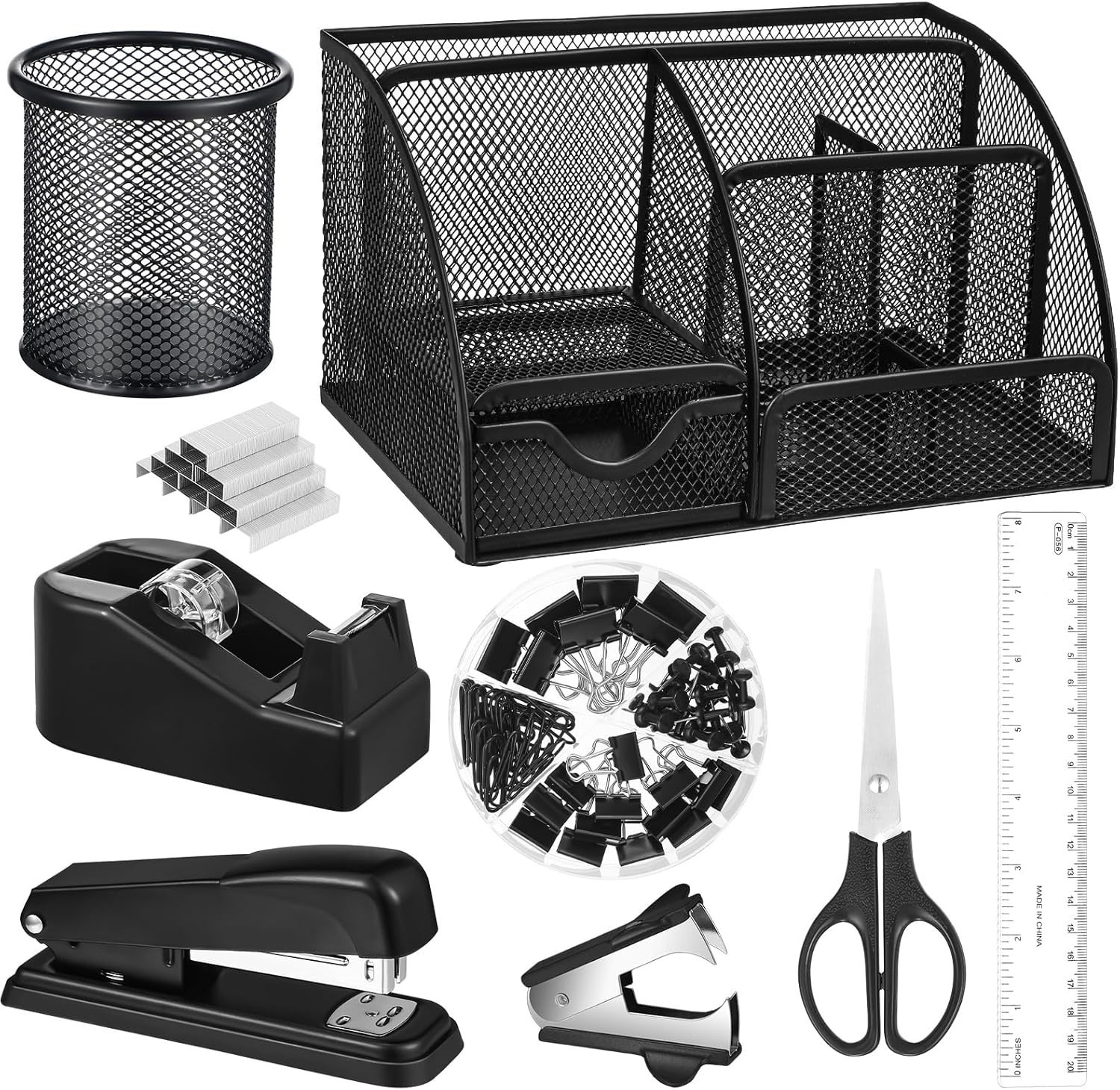 7-Compartment Mesh Desk Organizer & Accessories Kit - Stylish & Functional