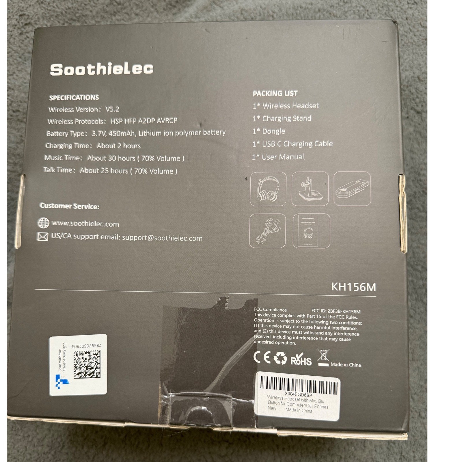 Soothielec KH156M Wireless Headset Unisex OS Black New Bluetooth Charging Stand