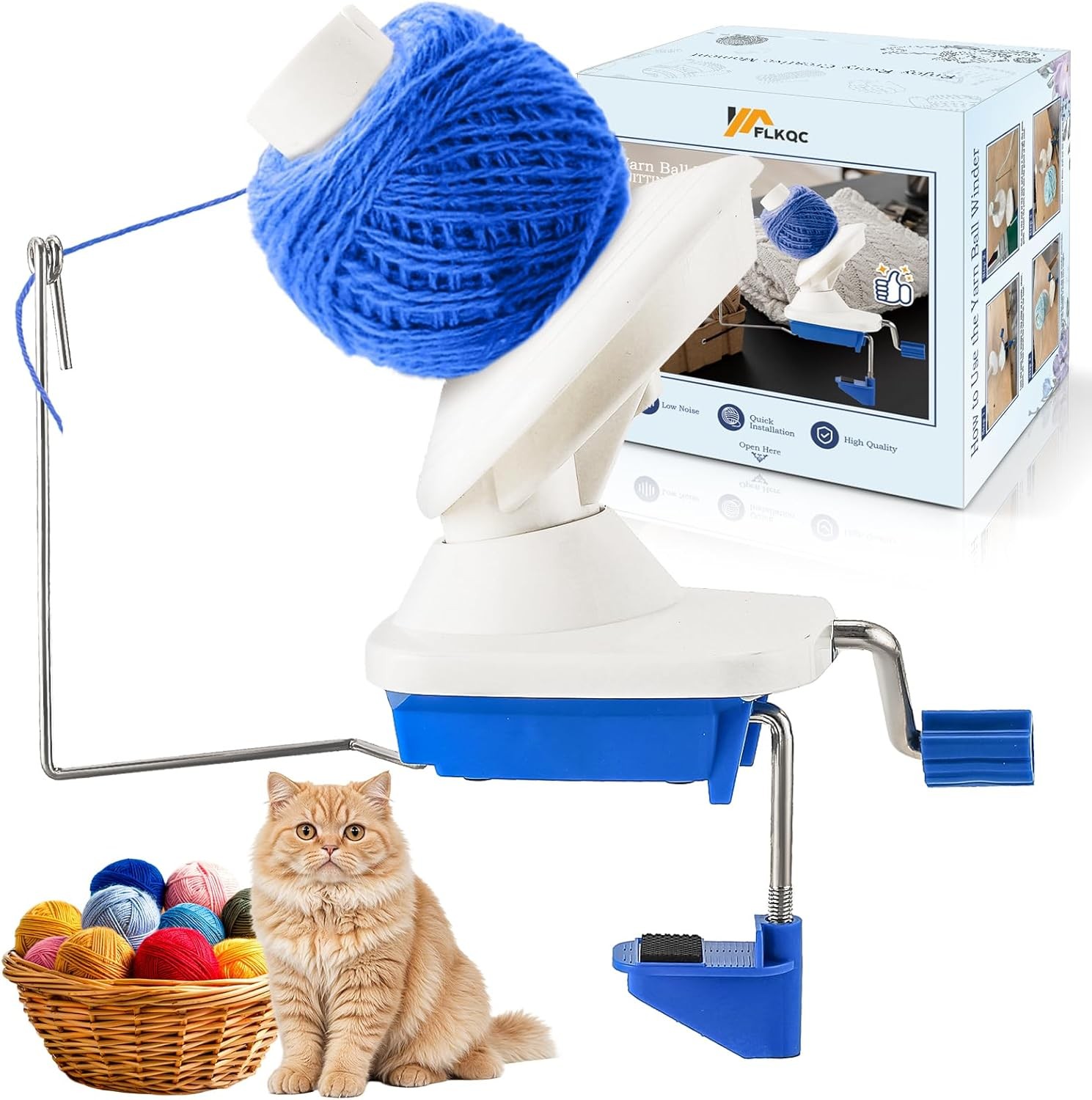 Yarn Winder, Hand-Operated Ball Winder for Crocheting & Knitting, Light Blue